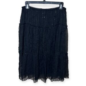 Black sequin Vintage Tiered Midi Skirt Wrapper